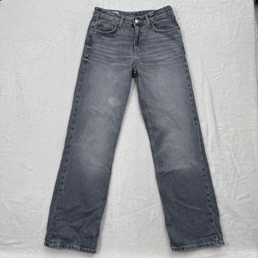 Zara Jeans Womens 6 Grey Straight Leg High Rise 100% Cotton Washed Denim Pant